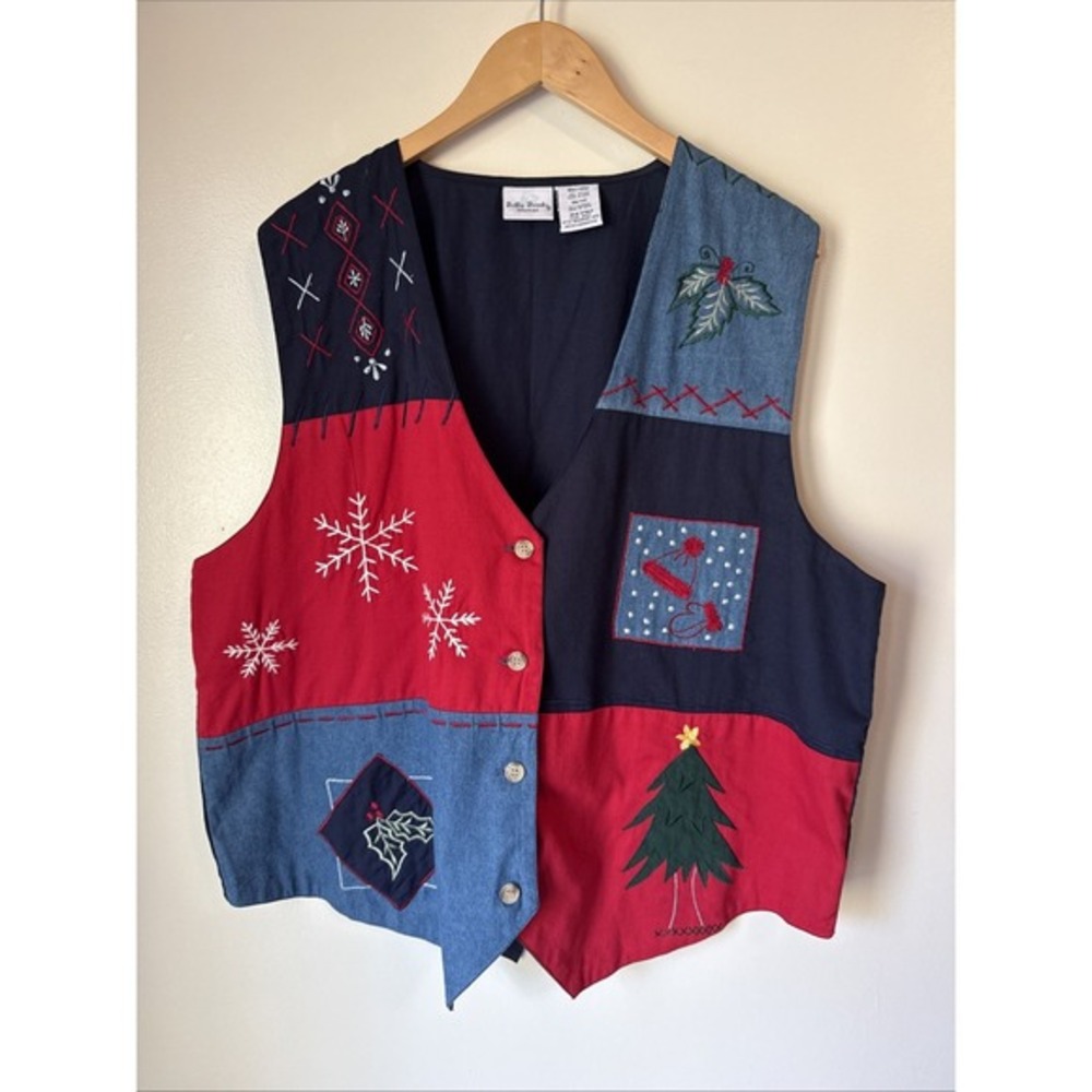 Vintage Bobbie Brooks Embroidered Christmas Vest Holiday Size 18W Casual Teacher